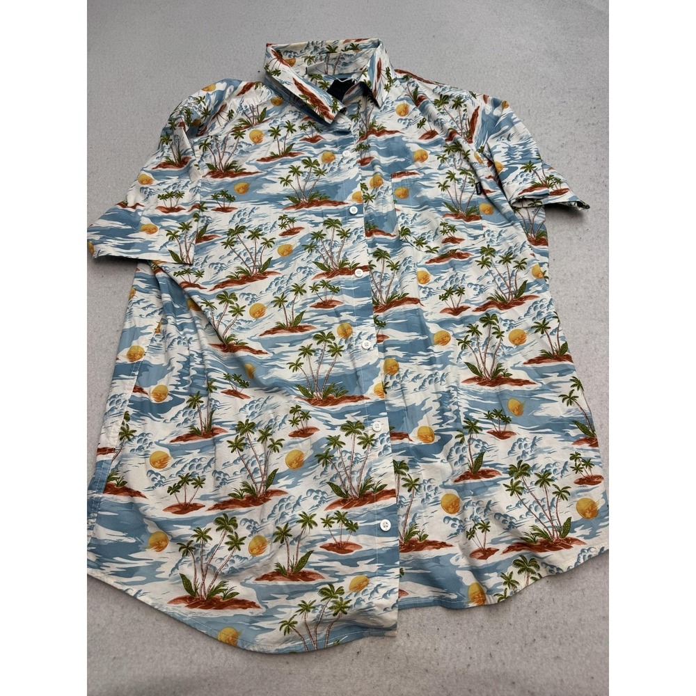 Hurley Shirt Mens XL Tropical Island Print Short Sleeve Button Up Stretch Lennox